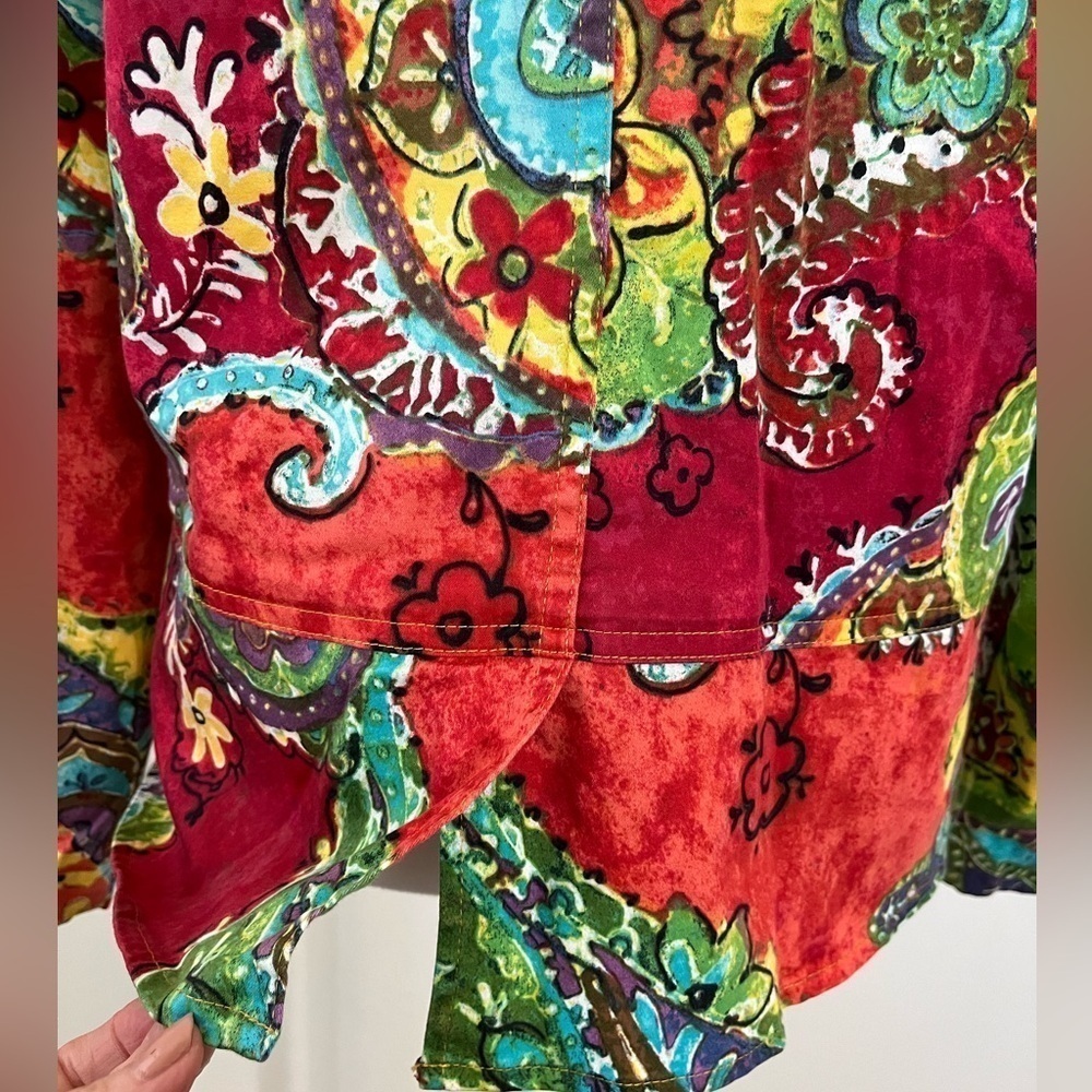 Chico’s 2 Artsy Art To Wear Cotton Blend Light Weight Jacket Large - Picture 7 of 7